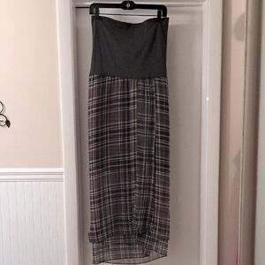 Brunello Cucinelli Strapless Dress  Cotton & Silk  Grey Plaid Midi LIKE NEW Sz4